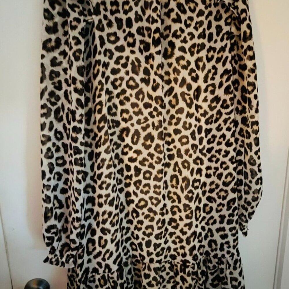 Time and Tru pintucked semi-sheer leopard print dress XL NWT